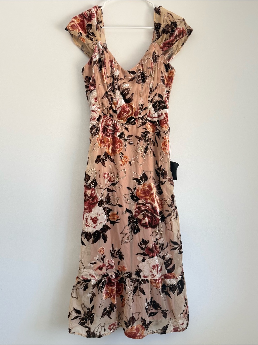 NWT Lulus Composed Beauty Blush Pink Burnout Velvet Floral Midi Dress Size Small - Picture 5 of 9